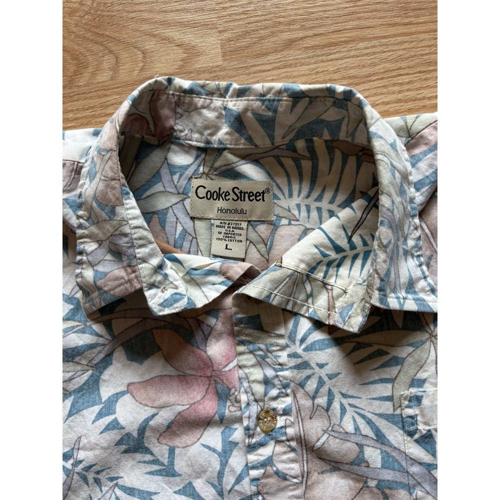 Cooke Street Vintage Hawaiian Men's Cotton Woven Blue L Button-Up Point Collar